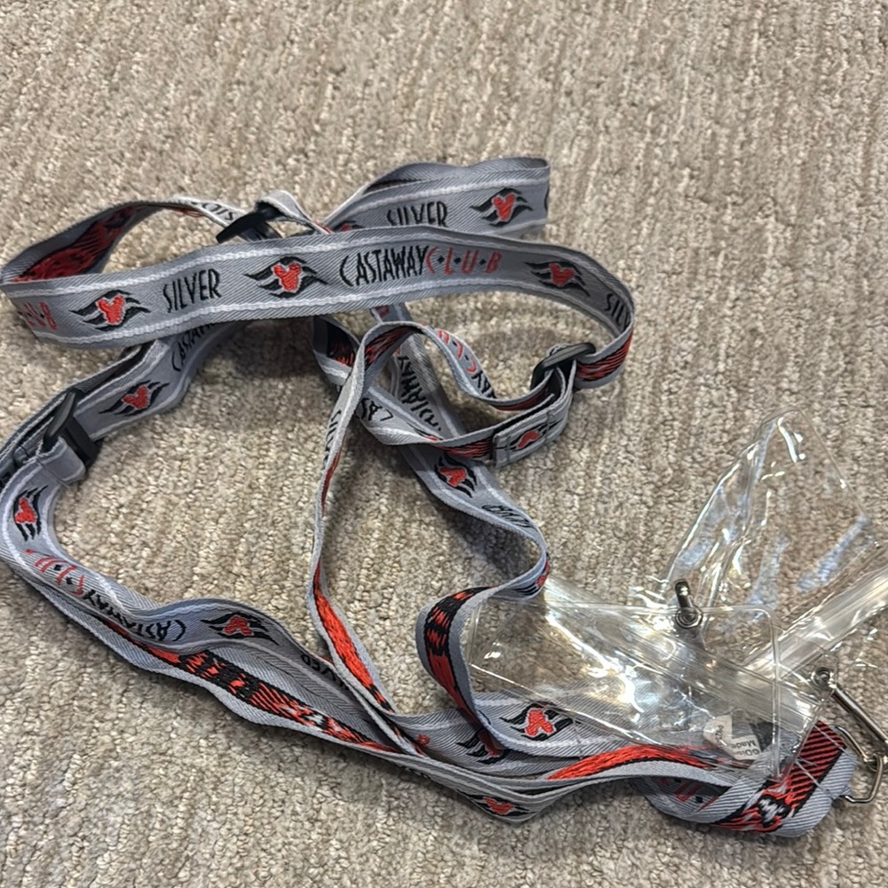 Disney Cruise Silver Castaway Club Lanyard with Red Accents set of 2